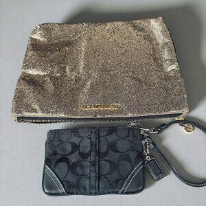Coach Black Signature Canvas Wristlet & Victorias‎ Secret Gold Sequin Clutch Bag